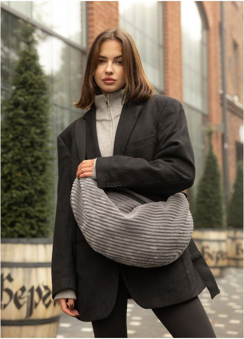 Жіноча хутряна сумка Хобо Графіт (729058428) Sambag (360965795)