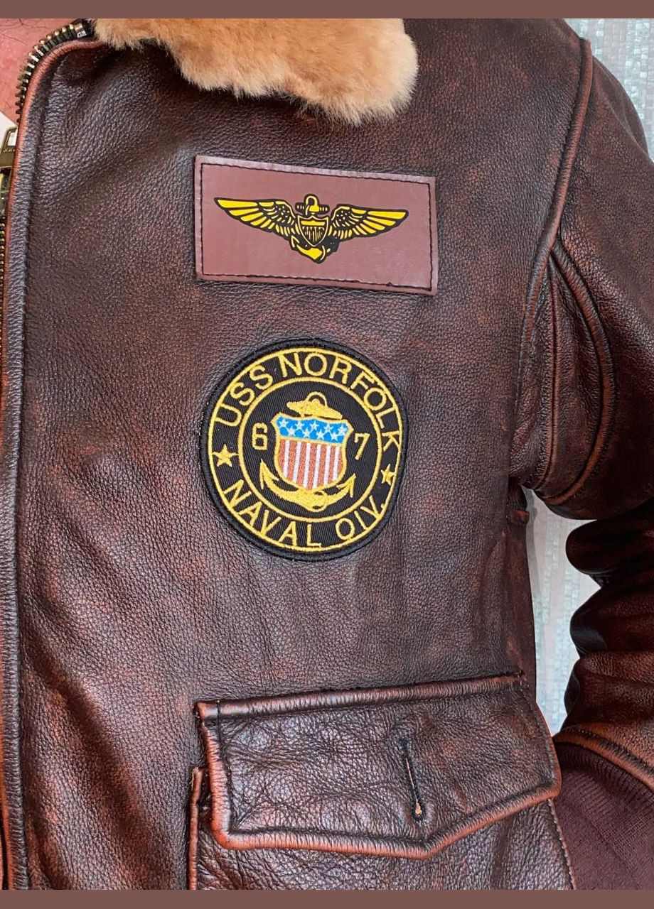 Коричнева демісезонна шкіряна куртка в стилі авіатор No Brand Авиатор