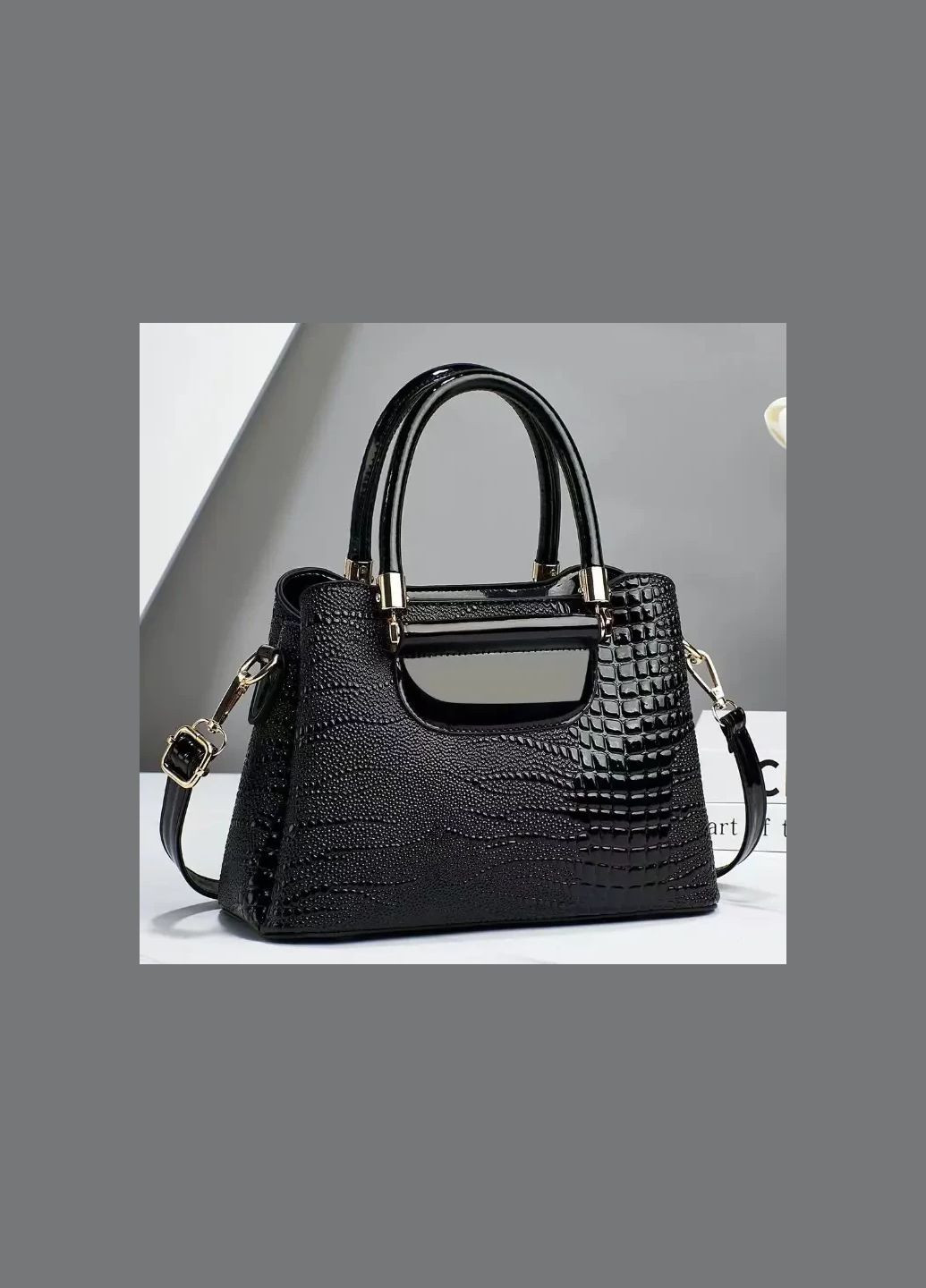 Классическая лаковая женская сумка-рептилия PTR No Brand (317763571)