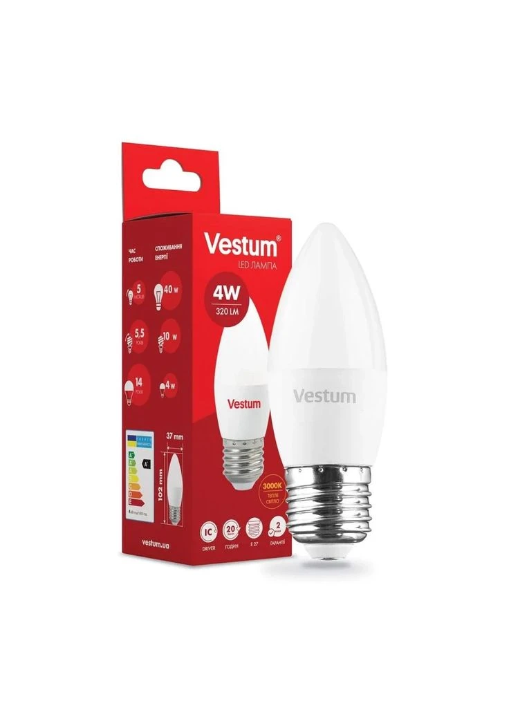 Світлодіодна лампа C37 4W 3000K 220V E27 1-VS-1306 (1620210) Vestum (380523164)