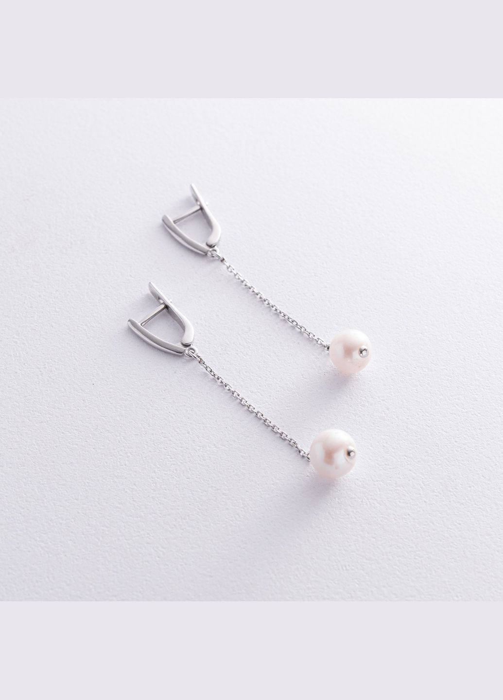 Срібні сережки з перлами на ланцюжку 2333/1р-PWT Oniks (264022901)