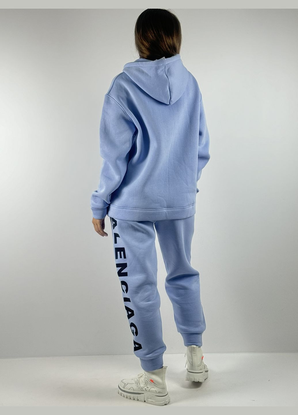 Костюм жіночий, блакитного кольору, спортивний, городського типу, з теплим начосом в середині з написом BALENSIAGA LoveKAN (311222924)
