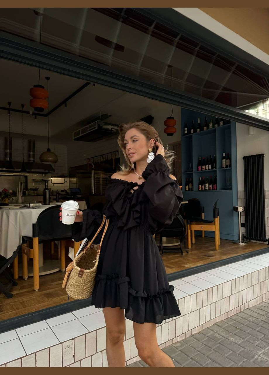 Чорна повсякденний, кежуал, вечірня жіноча сукня кльош FINO Mode