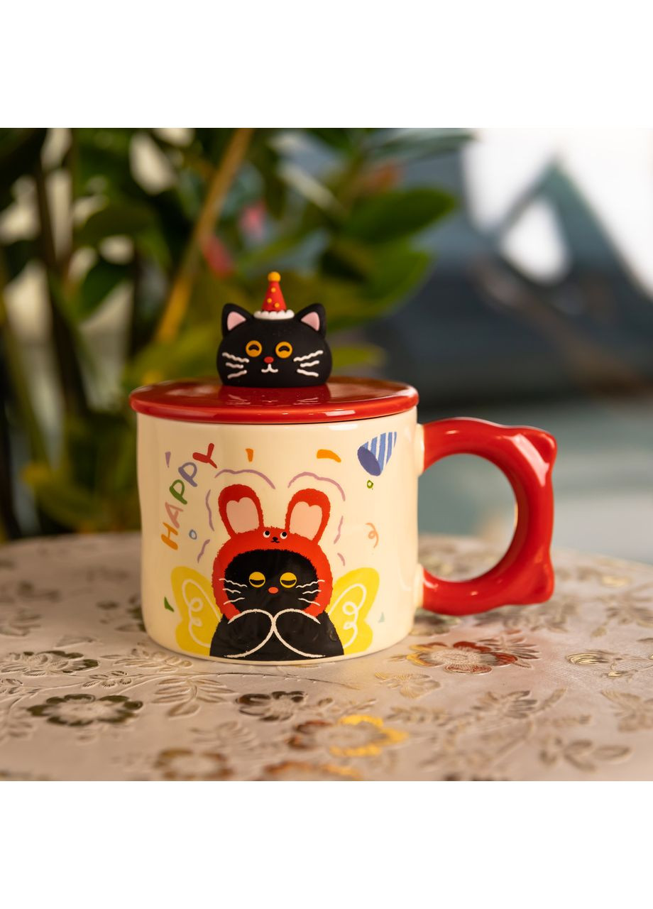 Чашка фарфоровая с крышкой Kitten's Birthday 400 (мл) подарочная кружка прикольная чашка для детей на подарок FM-24D Yiwu (369743567)