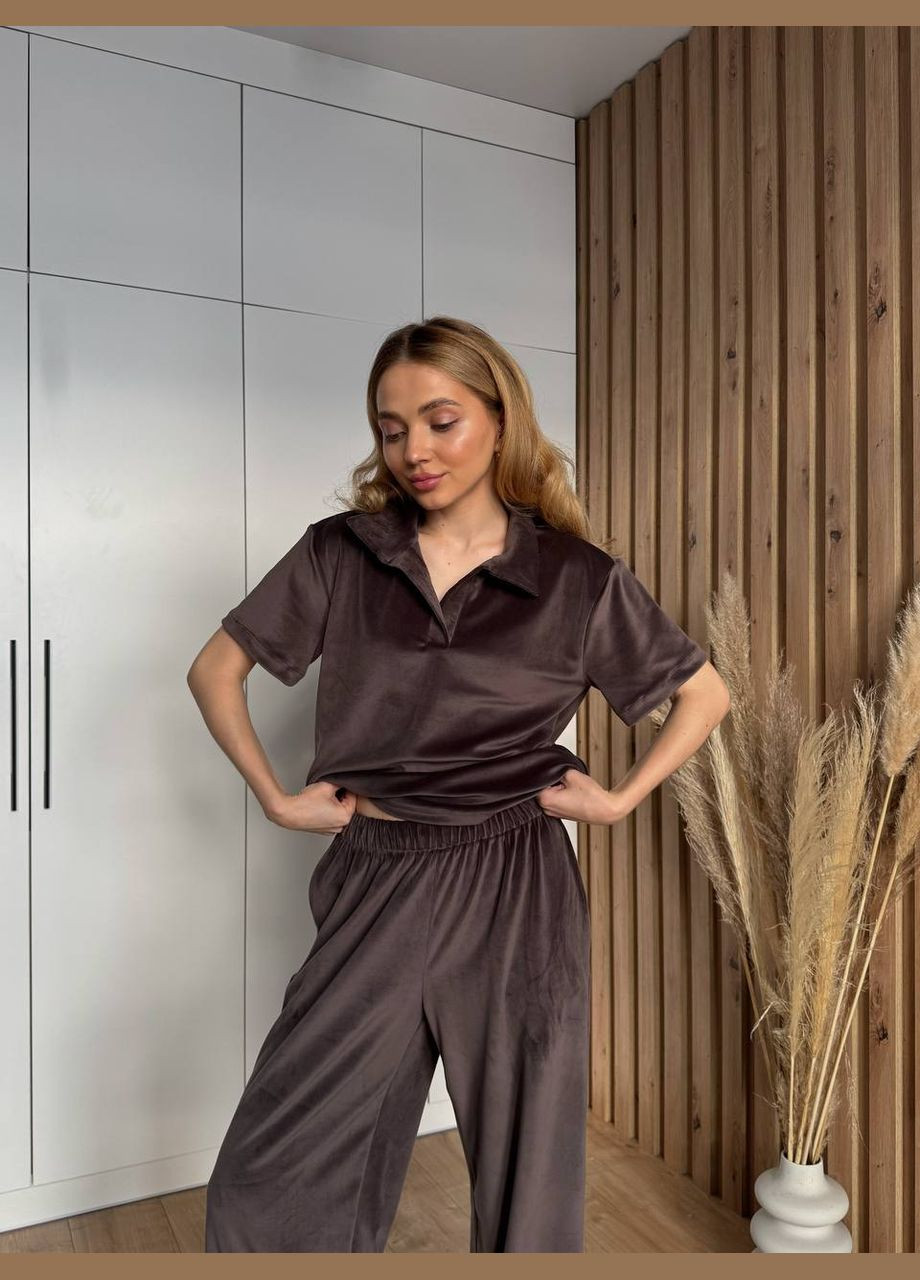 Коричнева всесезон піжама поло футболка + штани Garna