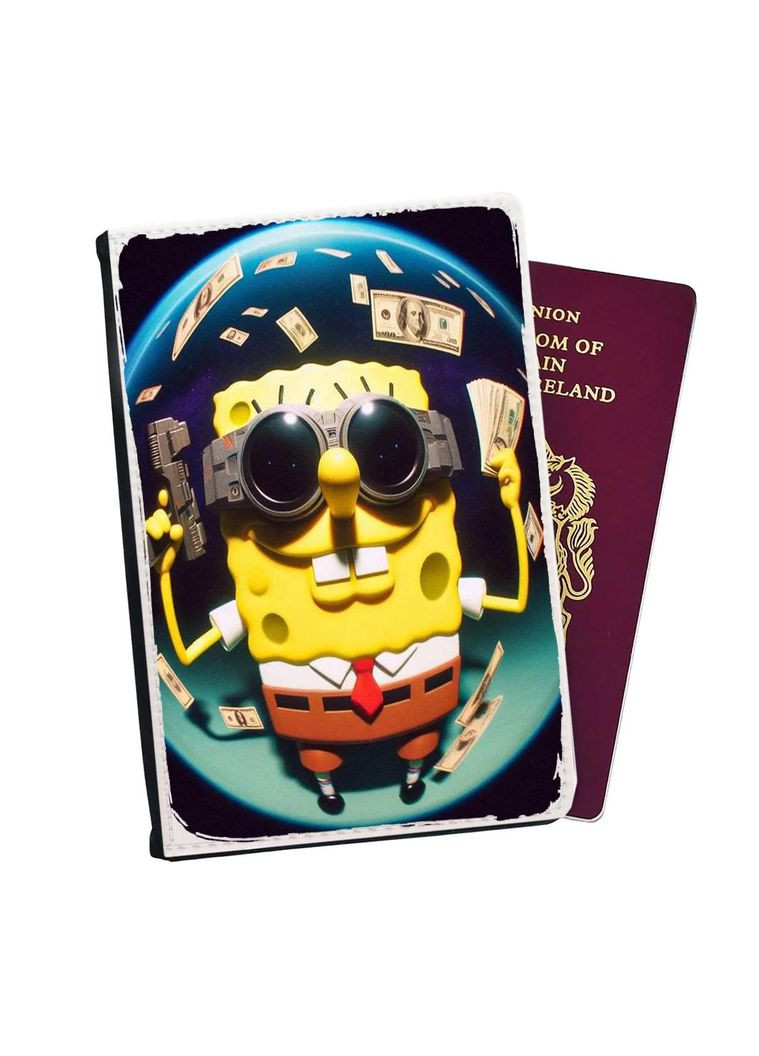 Портмоне - Обложка на паспорт, автодокументы с отсеками Губка Боб #001 Черный No Brand (317550777)