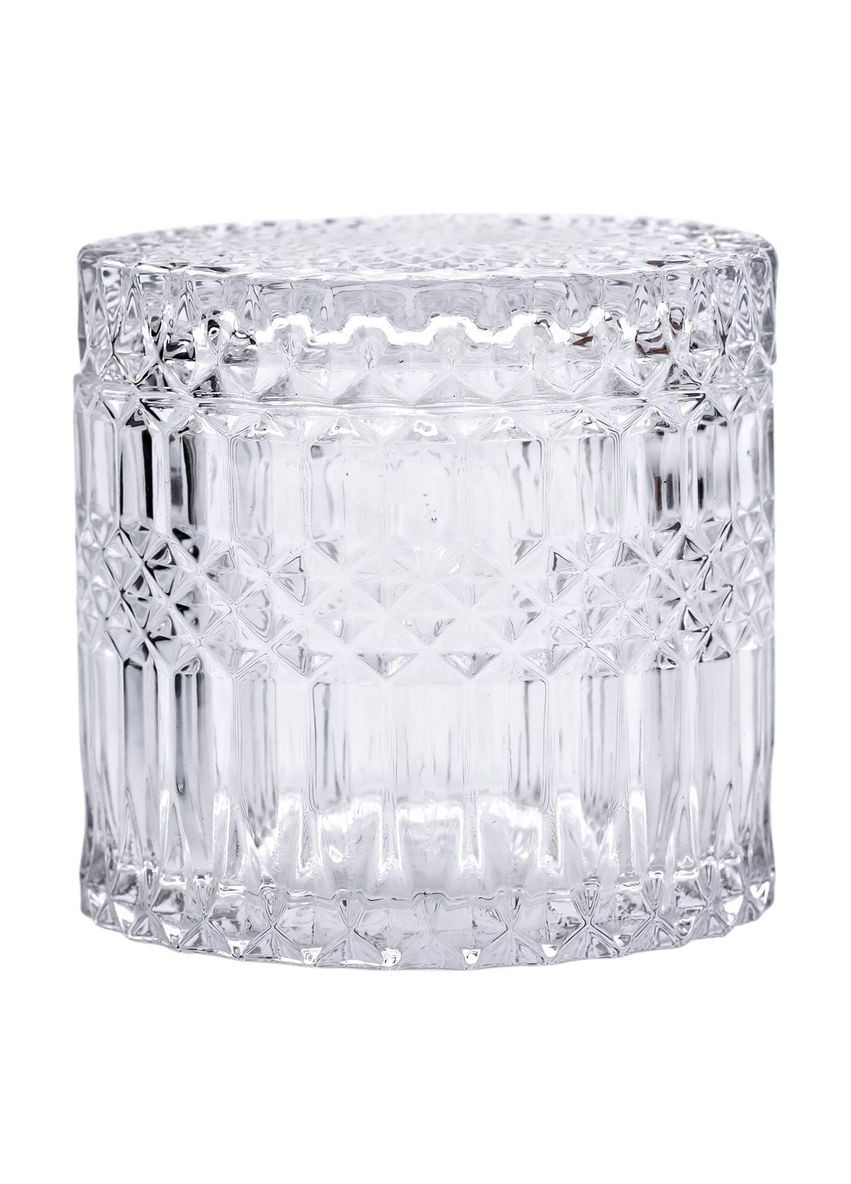 Цукерниця з кришкою скляна прозора 500 мл цукорниця для солодощів кругла декорована ProDobro (364190643)