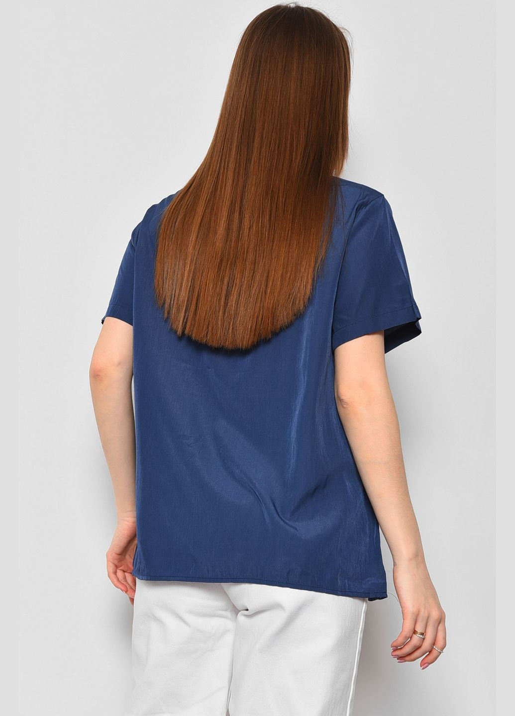 Синя демісезонна блуза жіноча з коротким рукавом синього кольору з баскою Let's Shop
