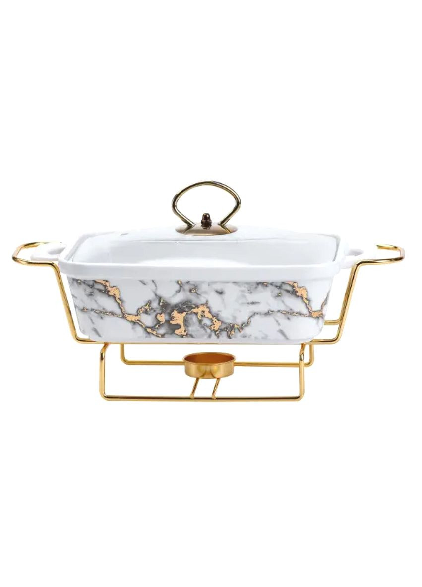 Марміт порцеляновий 1 л зі скляною кришкою та підставкою з підігрівом для подачі гарячих страв сервірувальний контейнер ProDobro (364189373)