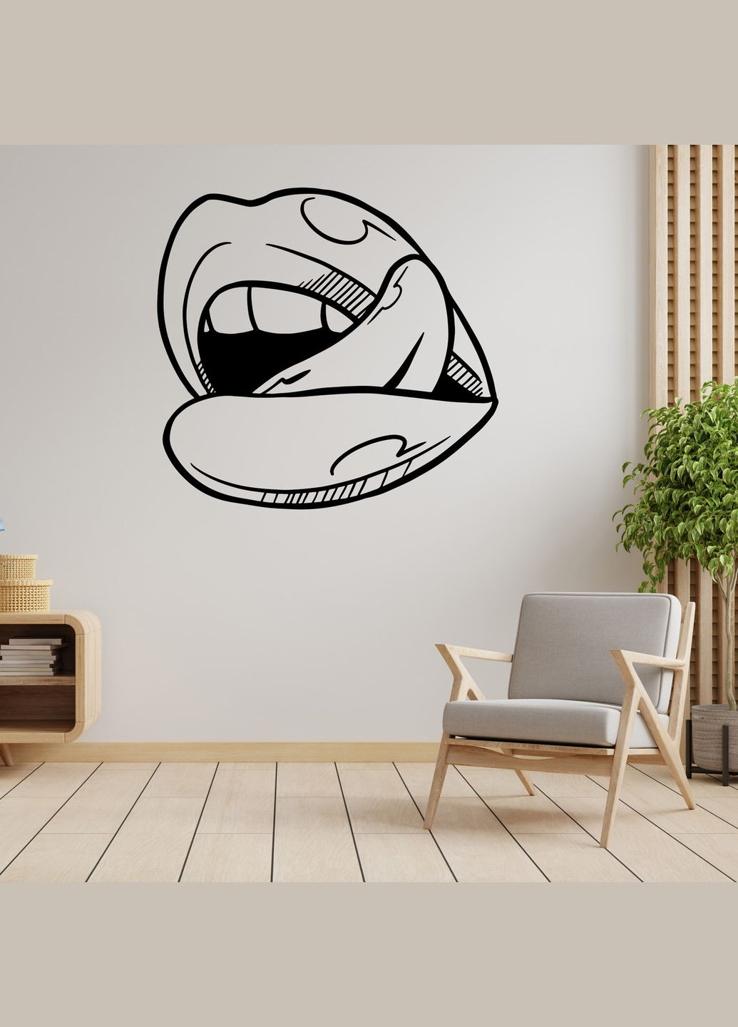 Вінілова інтер'єрна на стіну та шпалери (скло, меблі, дзеркало, метал) "Губи з язиком. Рот" з Кавун наклейка (316189768)