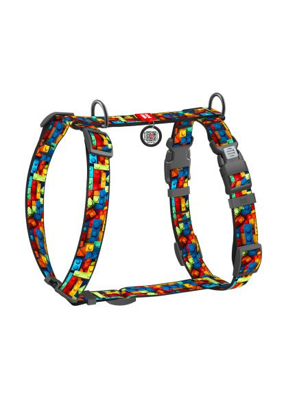 Шлей для собак Nylon анатомическая H-образная с QR-паспортом "Блоки" пластиковый фастекс, L (345-4056) WAUDOG Nylon анатомічна H-подібна з QR-паспортом "Блоки" (366735091)
