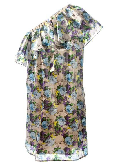 Бежевое праздничный платье на одно плечо MSGM с цветочным принтом