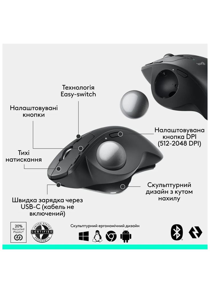 Мишка MX Ergo S Bluetooth Graphite (910-007260) Logitech (315137766)