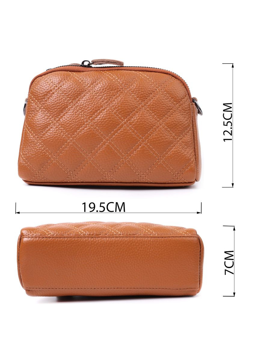 Стильна жіноча сумка прошита ромбами на лицьовій стороні з натуральної шкіри рудий 19,5х12,5х7 см 22809 Vintage (329195741)