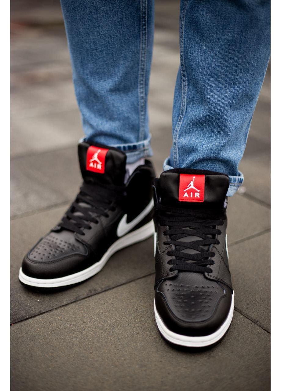 Черные демисезонные кроссовки мужские nike air jordan 1 high black white winter найк аир джордан No Brand