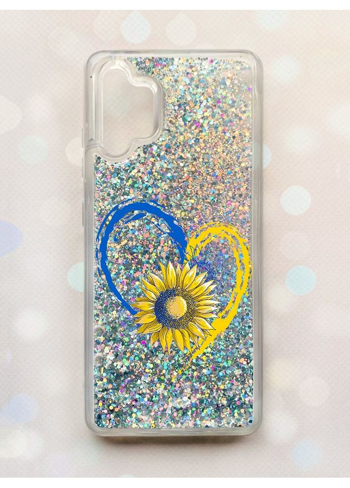 Чехол с плавающими блестками на Samsung Galaxy A32 Серебряный:: Сердце с подсолнухом (принт 260) Creative (360664097)