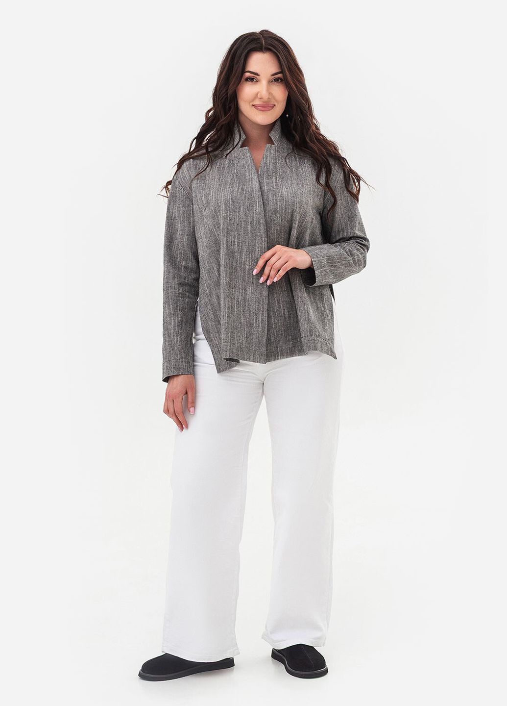 Серый женский жакет un серый Garne однотонный - демисезонный