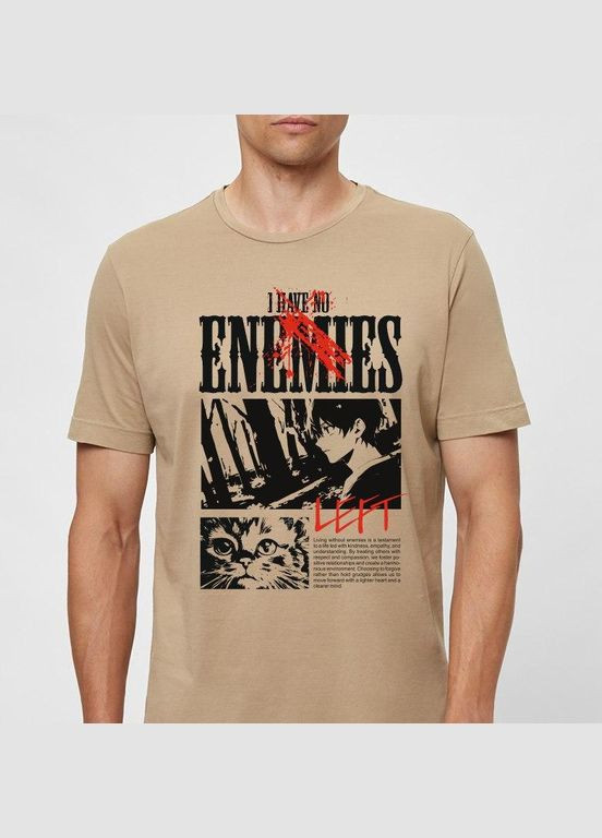 Бежевая футболка унисекс беж с коротким рукавом с принтом "no enemies" раз. xxl 4PROFI кулир (298127468)