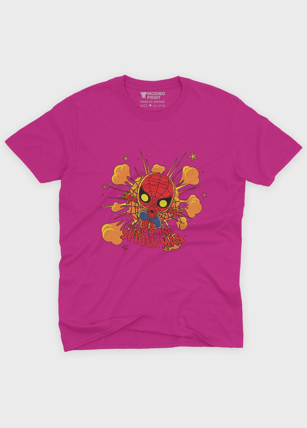 Розовая демисезонная футболка для мальчика с принтом супергероя - человек-паук (ts001-1-fuxj-006-014-056-b) Modno