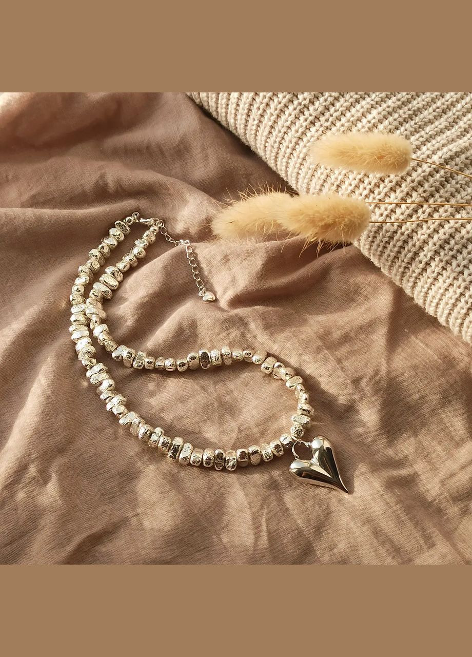 Чокер натуральний камінь Гематит колір античне срібло + підвіска Серце, фур-ра гіп-ний сплав d-8х4мм+- L-37-42см No Brand гематит латунь срібло (315516281)