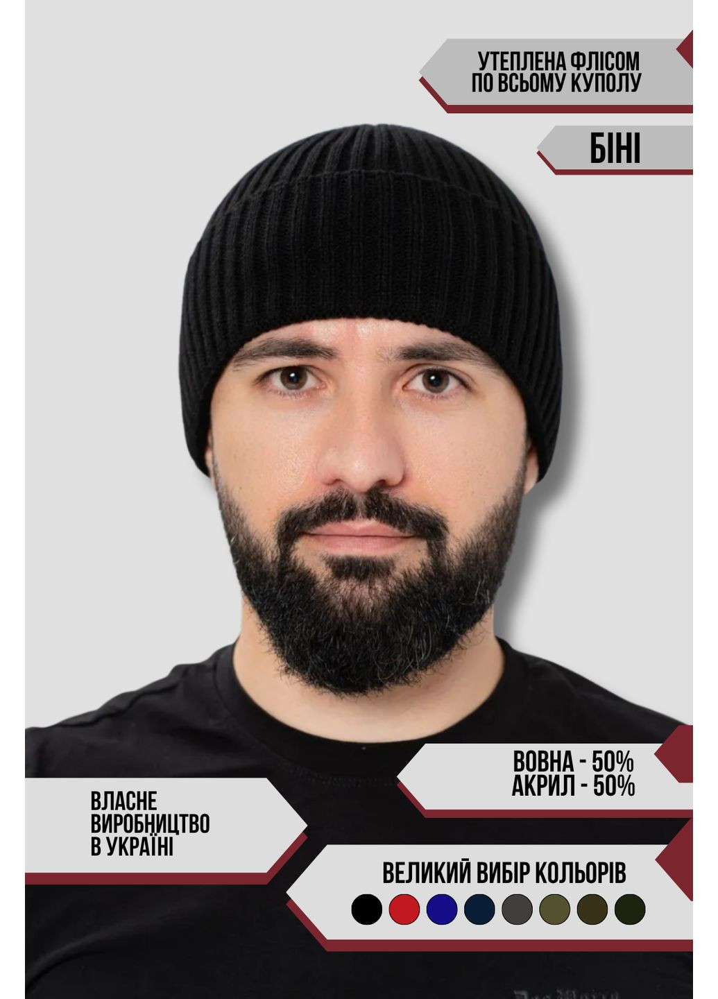 Классическая зимняя мужская шапка 1х1 No Brand Чоловіча зимова шапка (362556511)