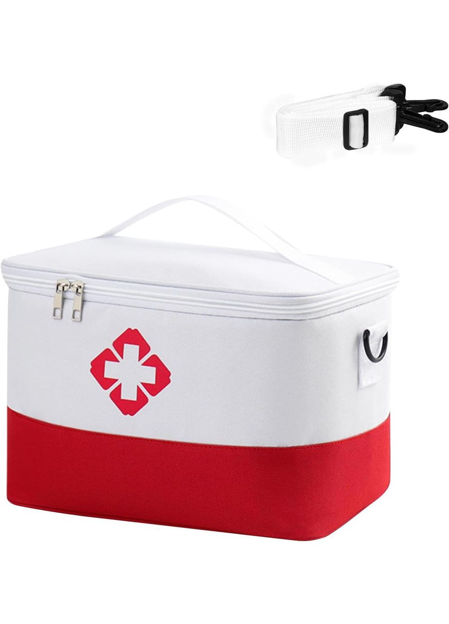 Аптечка, сумка-органайзер для медикаментів Середня 26 x 20 x 18 см з ременем Біла з червоним ( код: IBC003MOR ) No Brand (334689360)