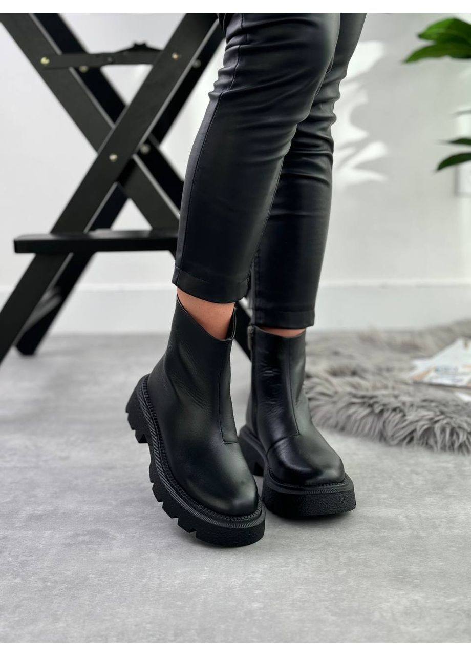 женские зимние ботинки из натуральной кожи rosta, черные, с полушерстью, на массивной подошве No Brand