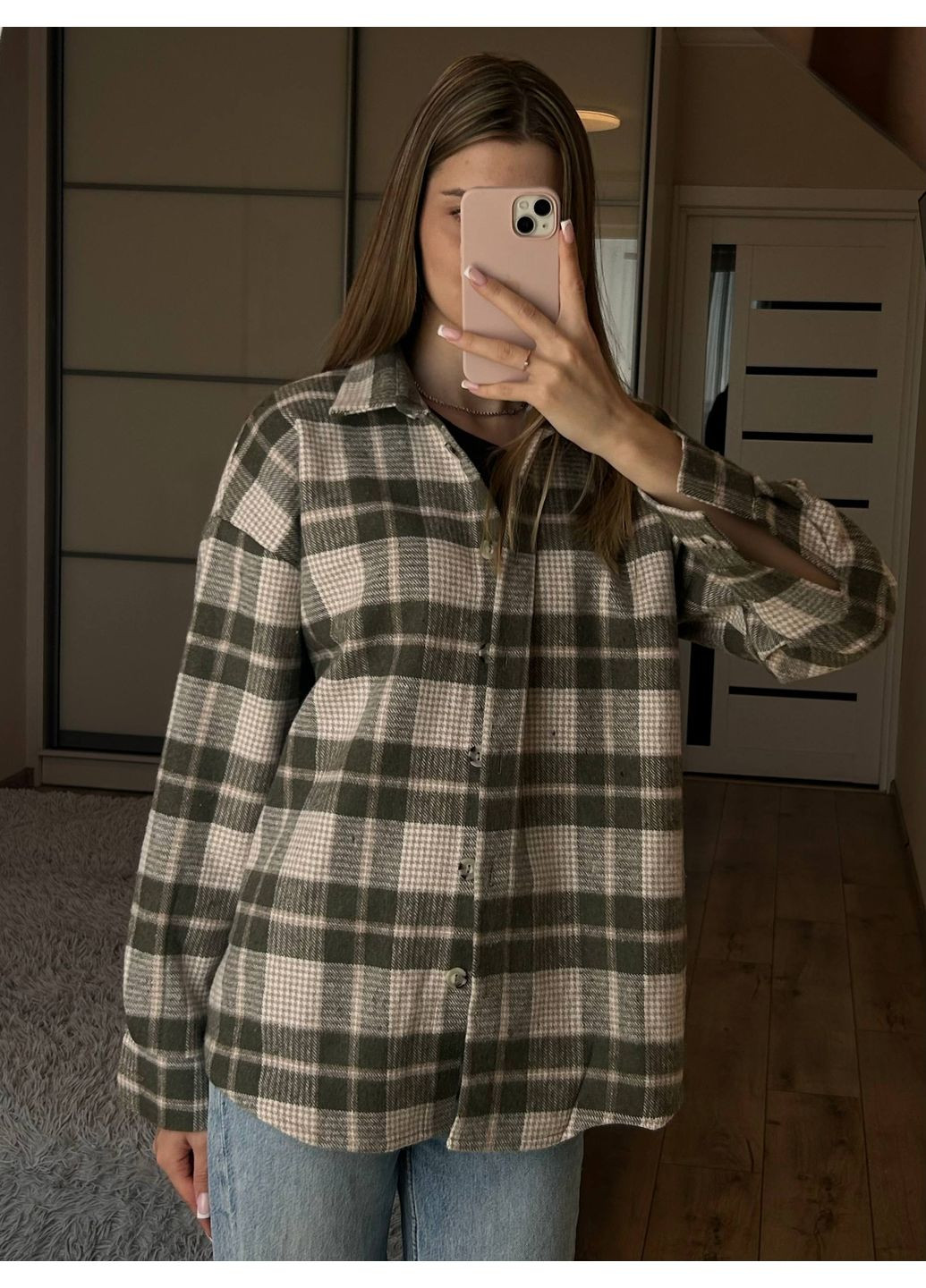 Оливковая повседневный рубашка в клетку DK/DL Мода без кордонів с длинным рукавом