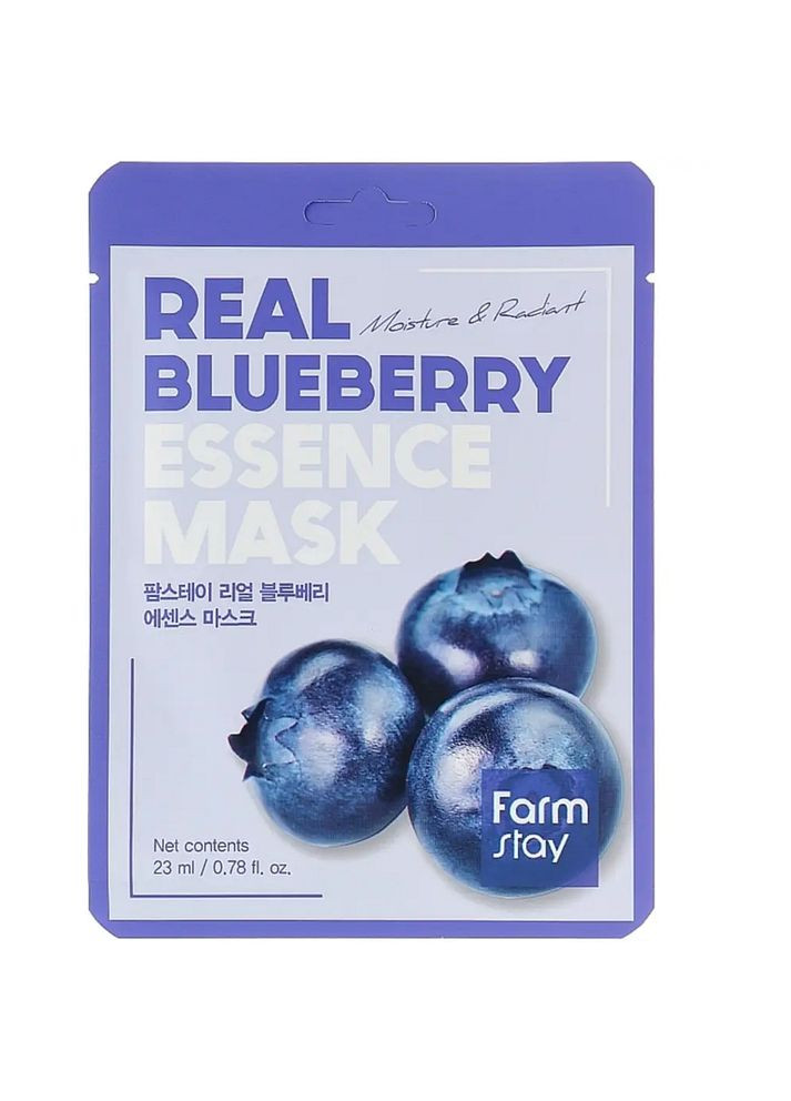 Тканинна маска для обличчя з екстрактом чорниці Real Blueberry Essence Mask 23 мл (8809809800840) FarmStay (349754278)