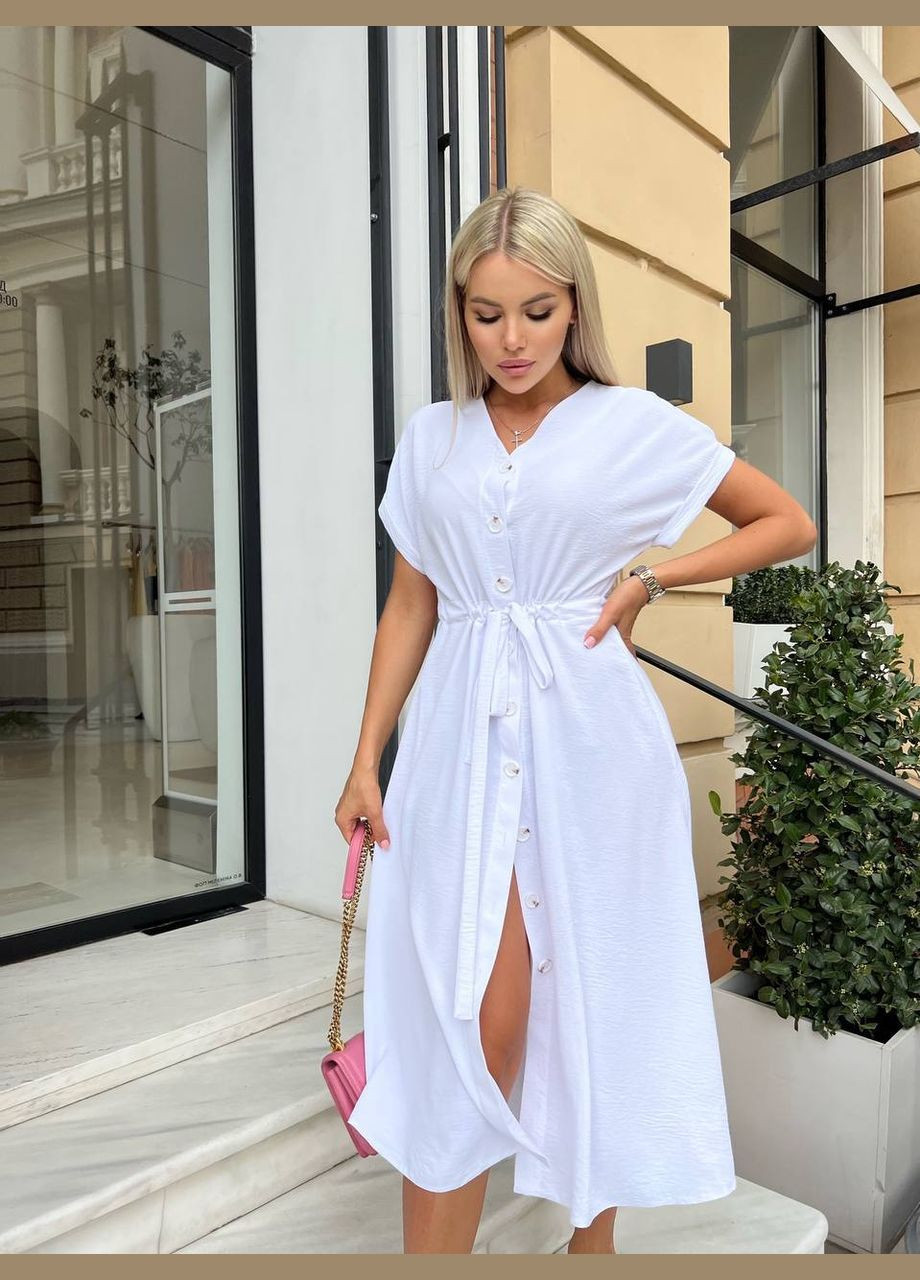 Білий сукня креп жатка на ґудзиках з поясом No Brand