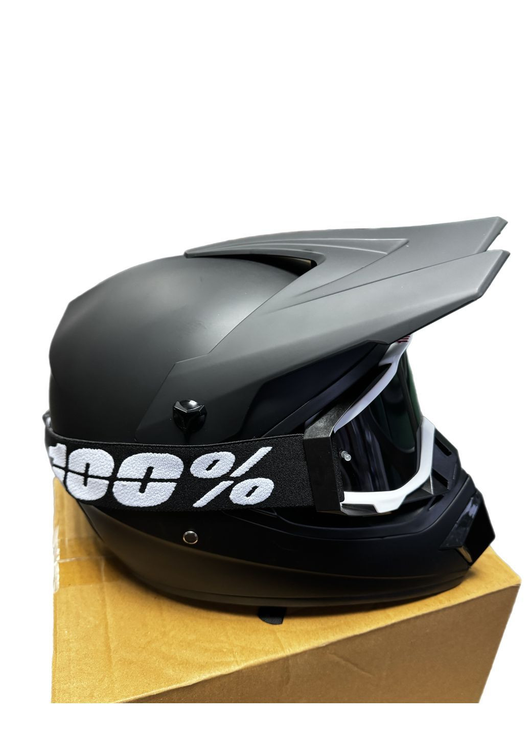 Эндуро кроссовый мотошлем Helmet Black + очки Profi Black 100% комплект No Brand (370677339)