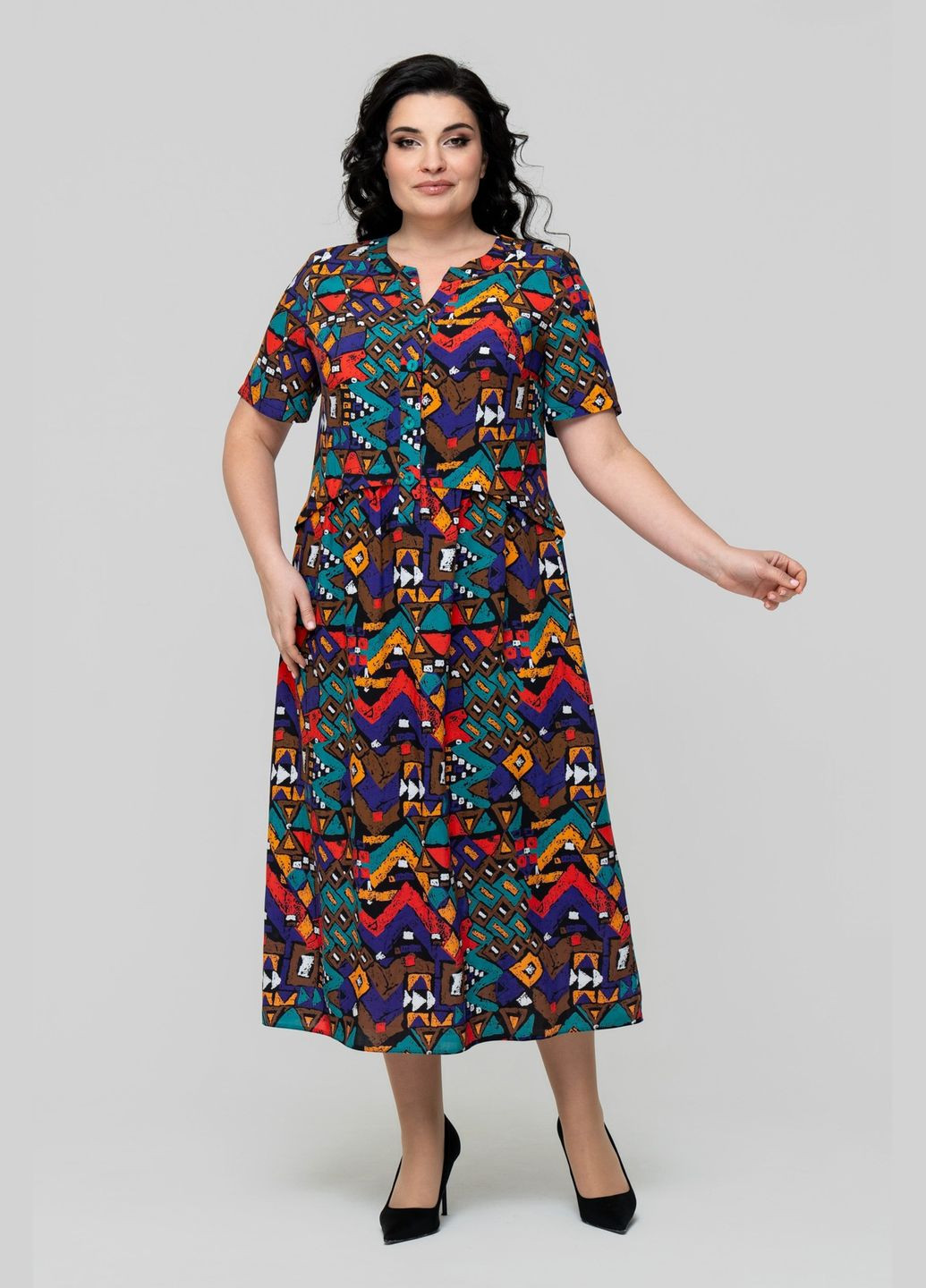 Фиолетовое повседневный платье из штапеля полуприталенного силуэта с застежкой на 4 пуговицы all posa (ap102321p) A'll Posa