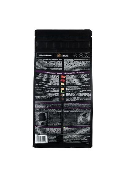 Сухой корм Medium для собак средних пород, со свежим ягненком и индейкой, 1 кг (*) Savory (323219464)