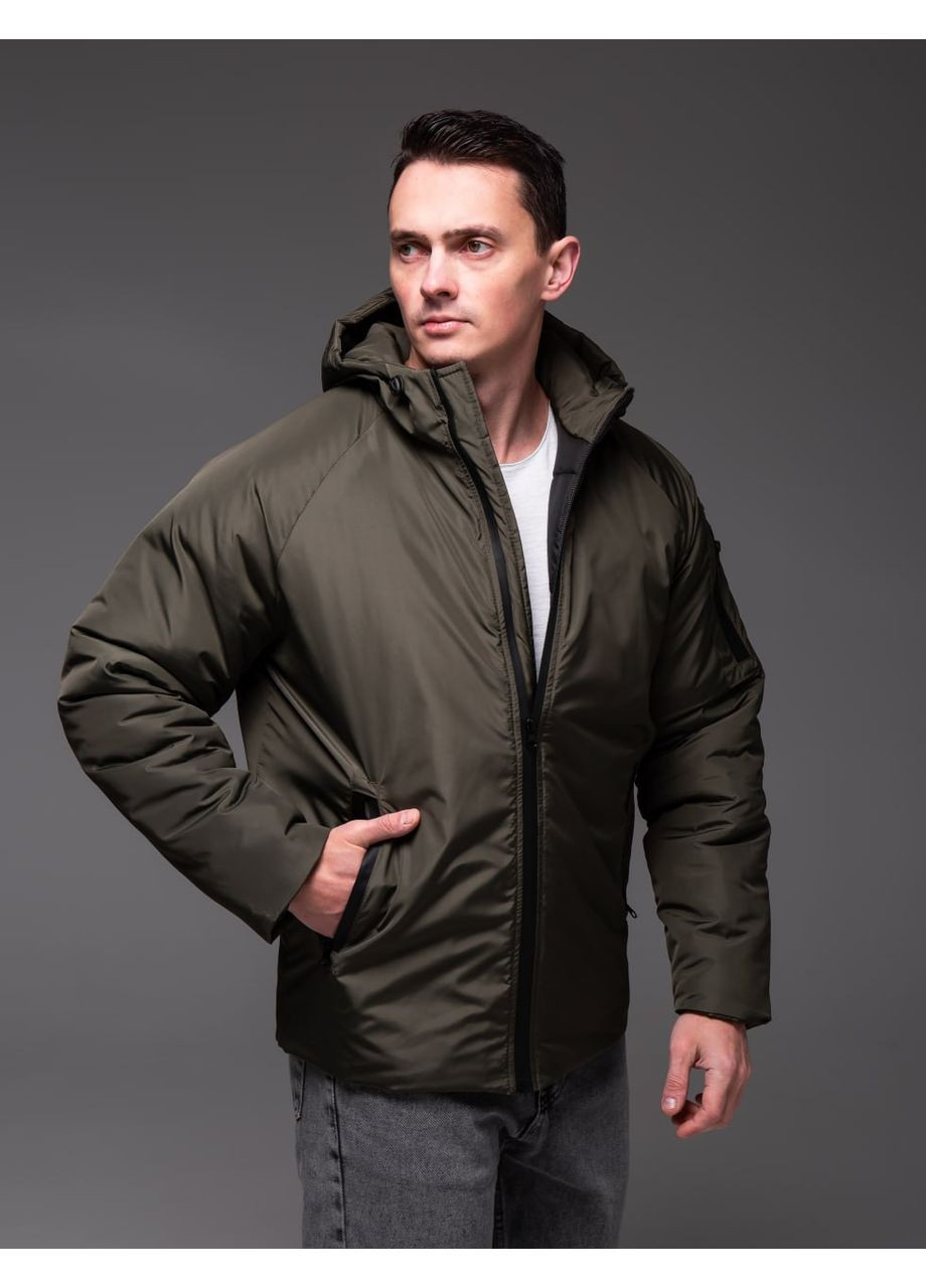 Оливкова (хакі) чоловіча зимова куртка з капюшоном хакі No Brand