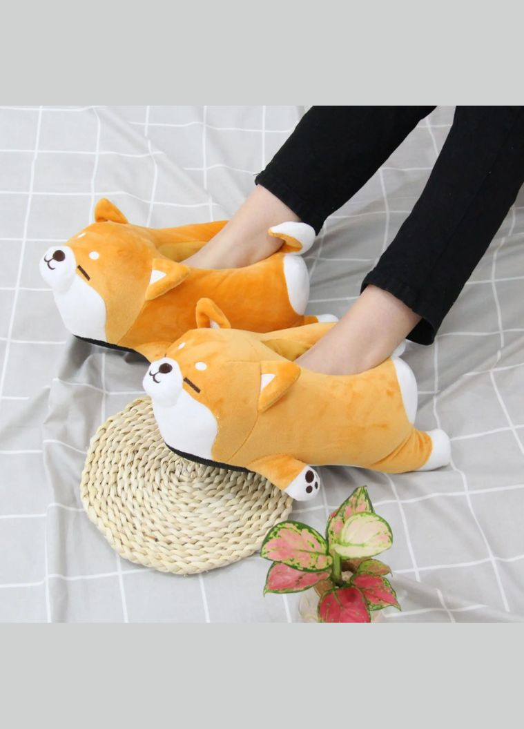 Оранжевые тапочки женские, мягкие и теплые в виде собачек. 37-39 размер. No Brand