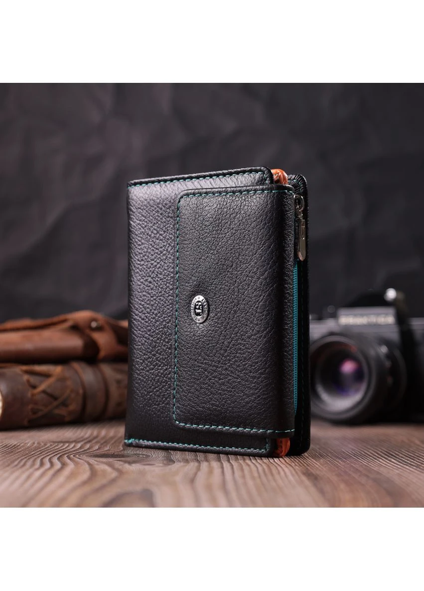Стильный кошелек для женщин из натуральной кожи ST Leather Черный Верховинка 22501 (398291854)