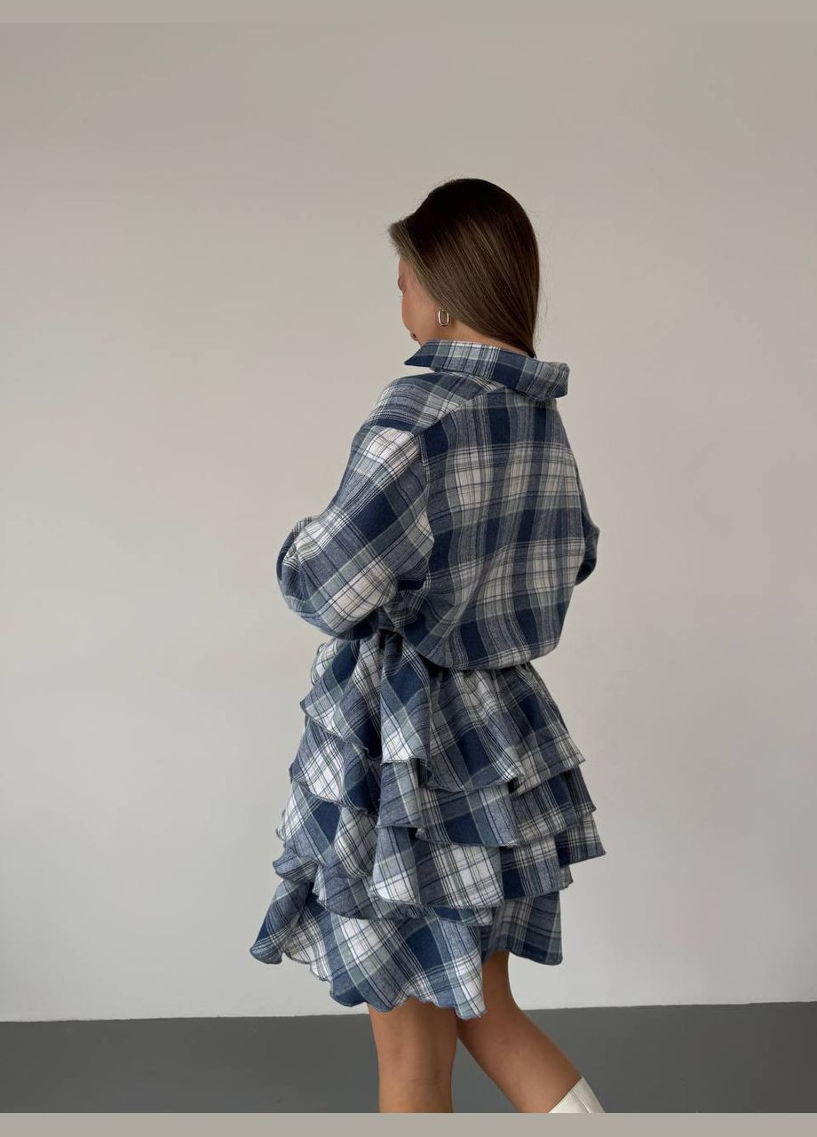 Синя сукня синя в клітку з котону з довгим рукавом та коміром – стильний та комфортний вибір для повсякденних образів No Brand в клітинку