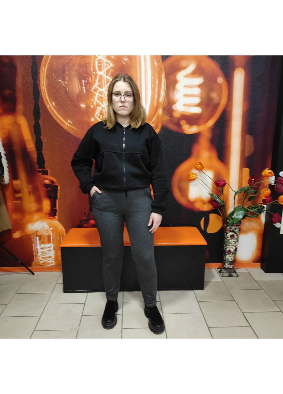 Штаны женские спортивные флис карманы шнурок 46 темно-серые AKSAN (363053805)