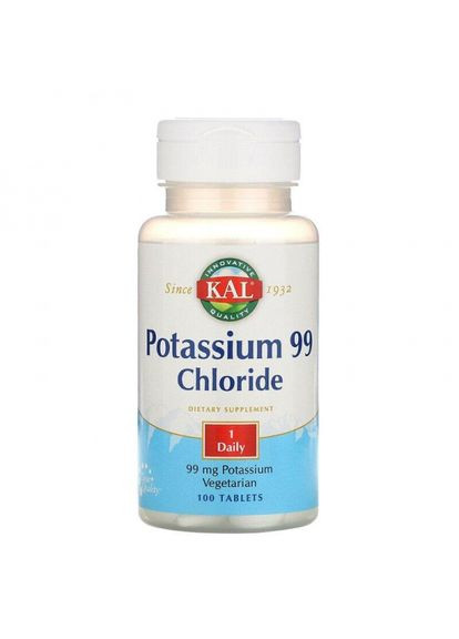 Калій хлорид, Potassium Chloride,, 99 мг, 100 таблеток (CAL84670) KAL (266039046)