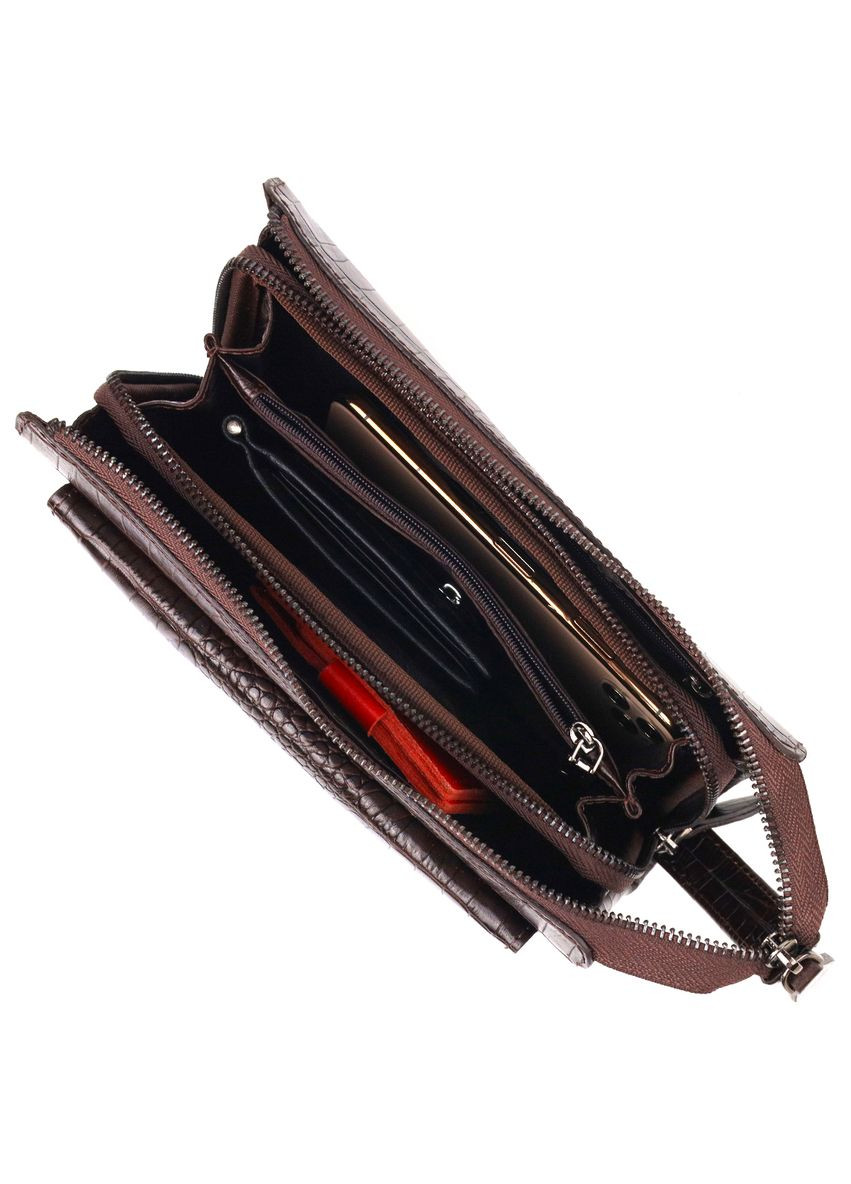 Зручний клатч для чоловіків з натуральної шкіри з тисненням під коричневий крокодила (sku_21561) No Brand (328922281)