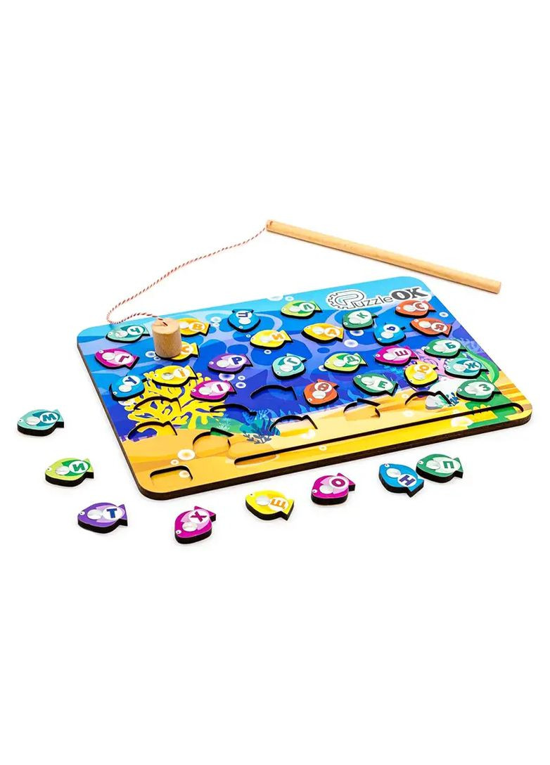 Навчальна гра Абетка Рибалка дерев'яна в асортименті АртА4-40272 PuzzleOK Дер9402 (370653468)