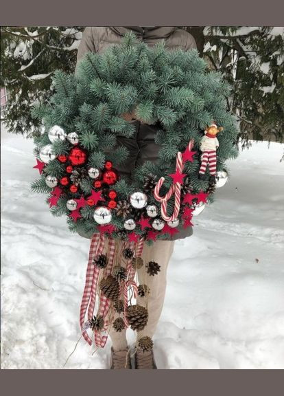 Вінок новорічний різдвяний Premium з литої хвої d-55 см блакитний HVOYA (328606377)