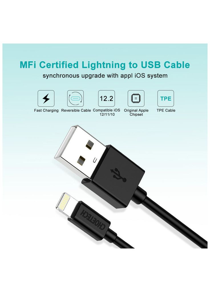 Дата кабеля (m319944) CHOETECH USB 2.0 AM to Lightning 1.2m 2.4A MFI (367072287)