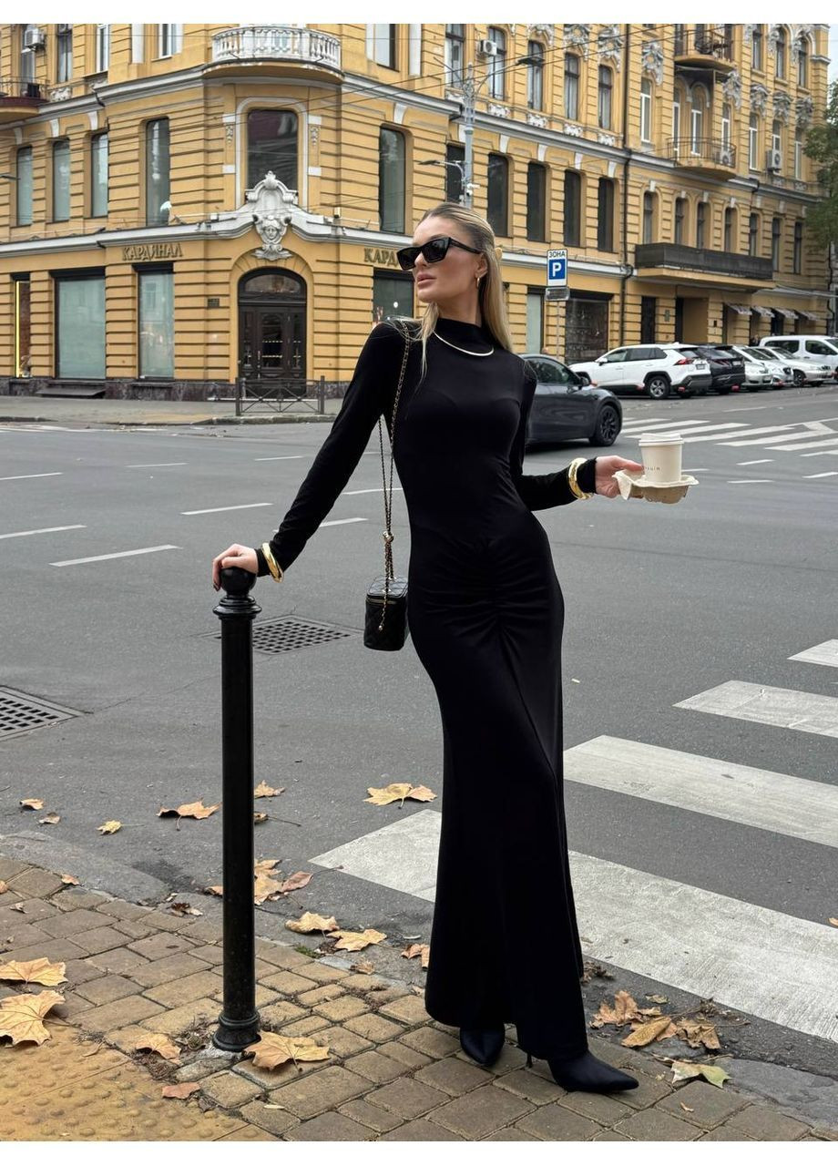 Чорна святковий, повсякденний, кежуал жіноча довга сукня силуетна No Brand однотонна