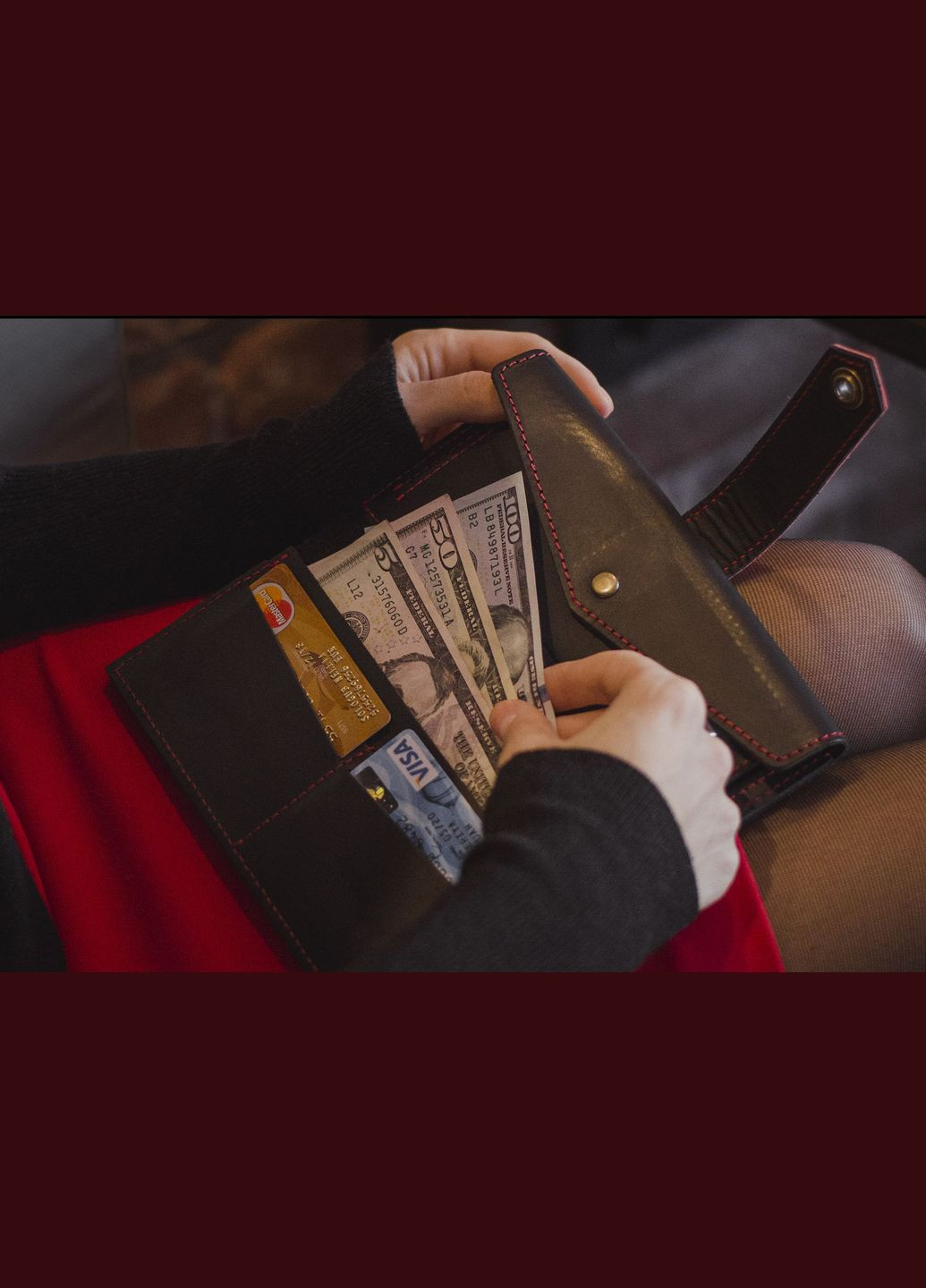 Шкіряне жіноче портмоне 3.0 чорне з червоним (A-026108) BlankNote (328444911)