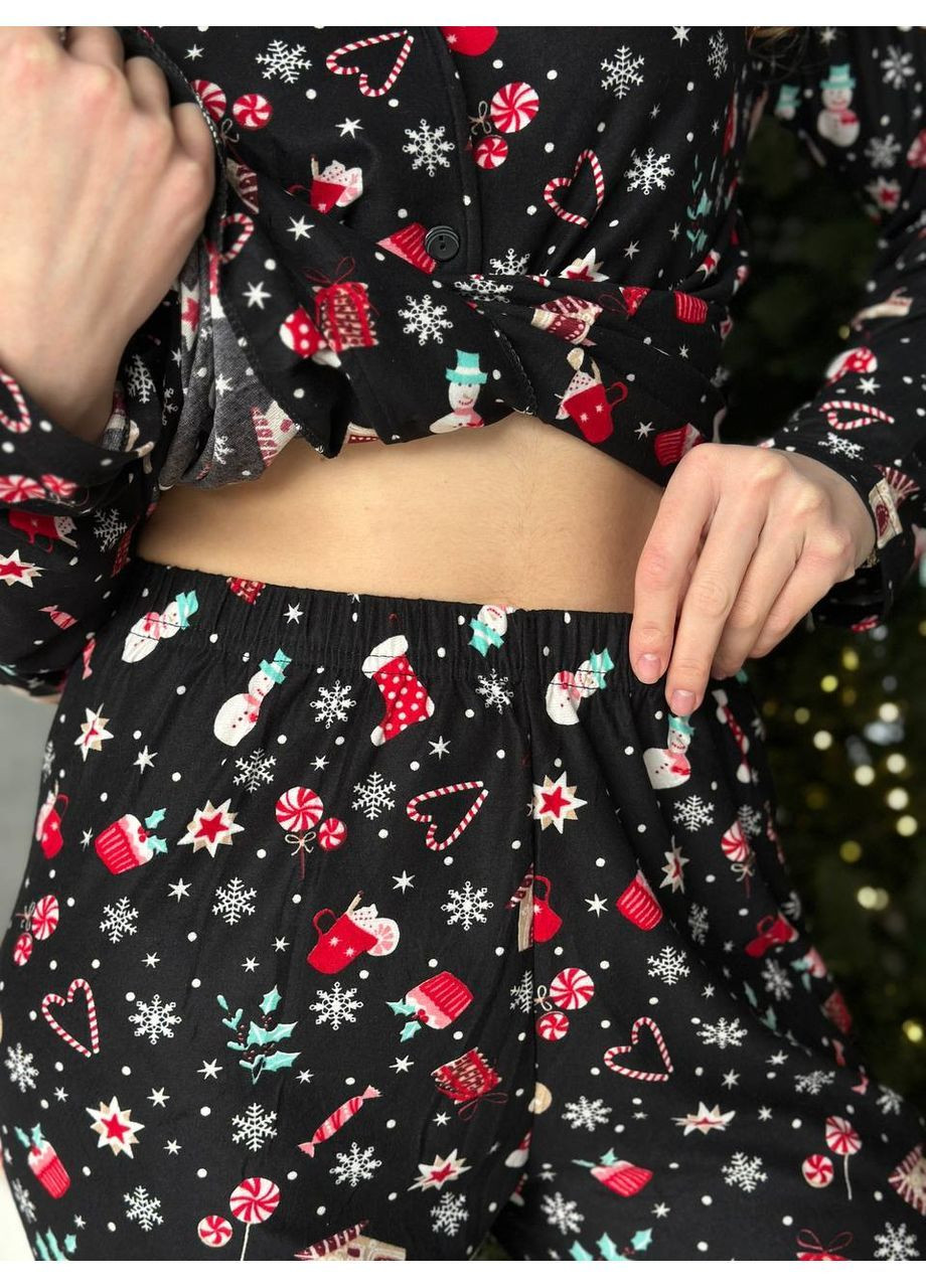 Чорна затишна новорічна піжамка сорочка + брюки Vakko