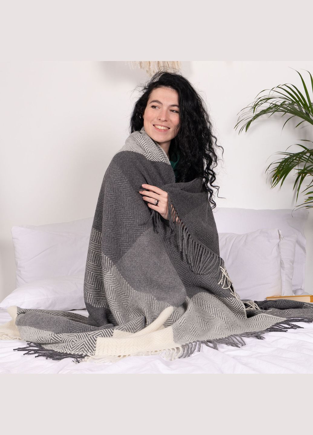 Плед Мериносовий Клітка біл-св.сер-тем.сер 140 x 200 см Love You (306459381)