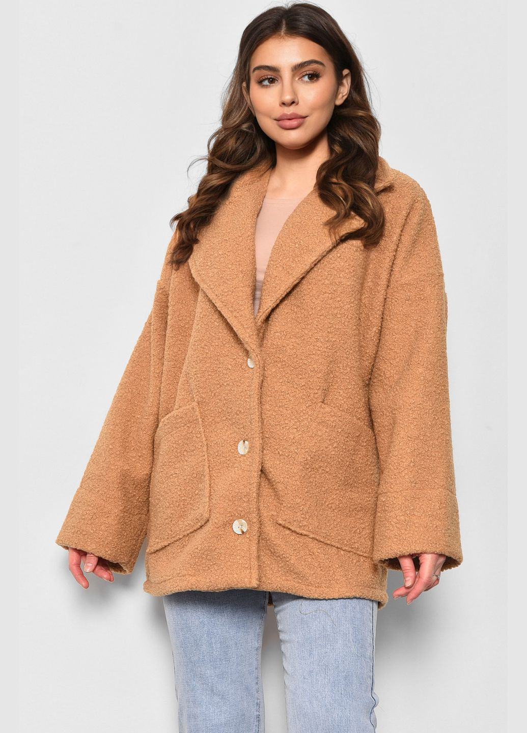 Горчичное демисезонное Пальто женское полубатальное укороченное горчичного цвета Let's Shop