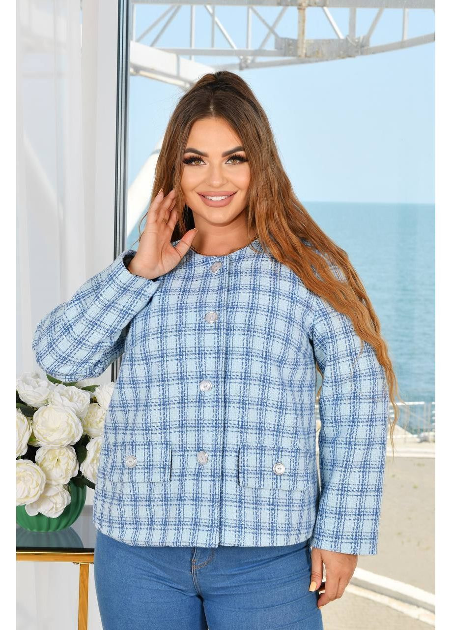 Синий женский женский пиджак в клетку на подкладке No Brand в клеточку - всесезон