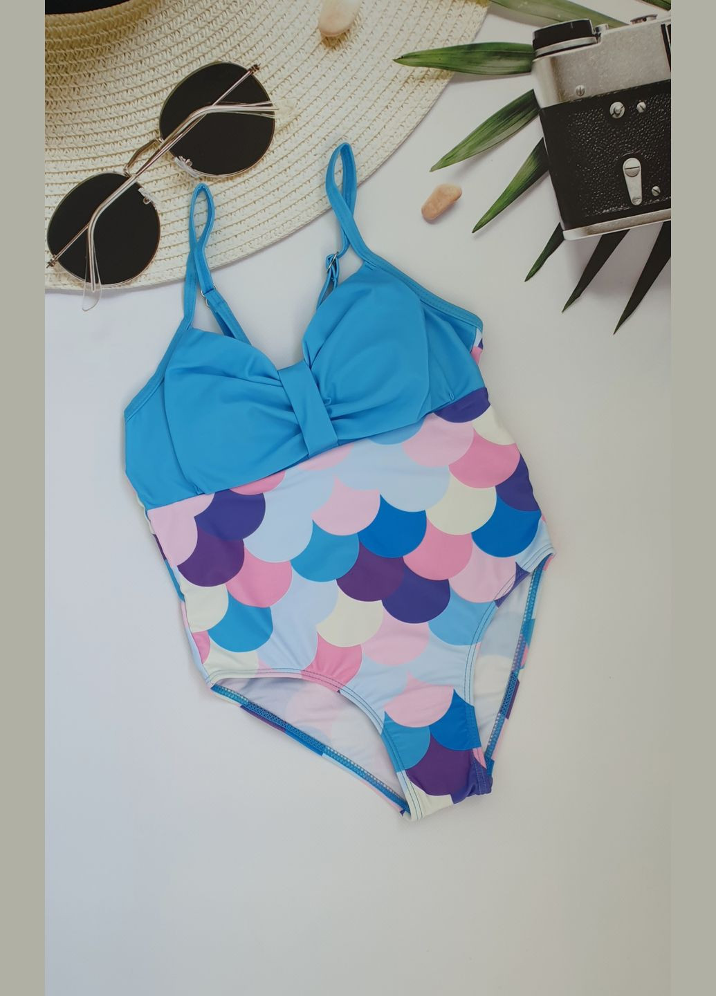 Голубой летний подростковый слитный купальник для девочек слитный No Brand